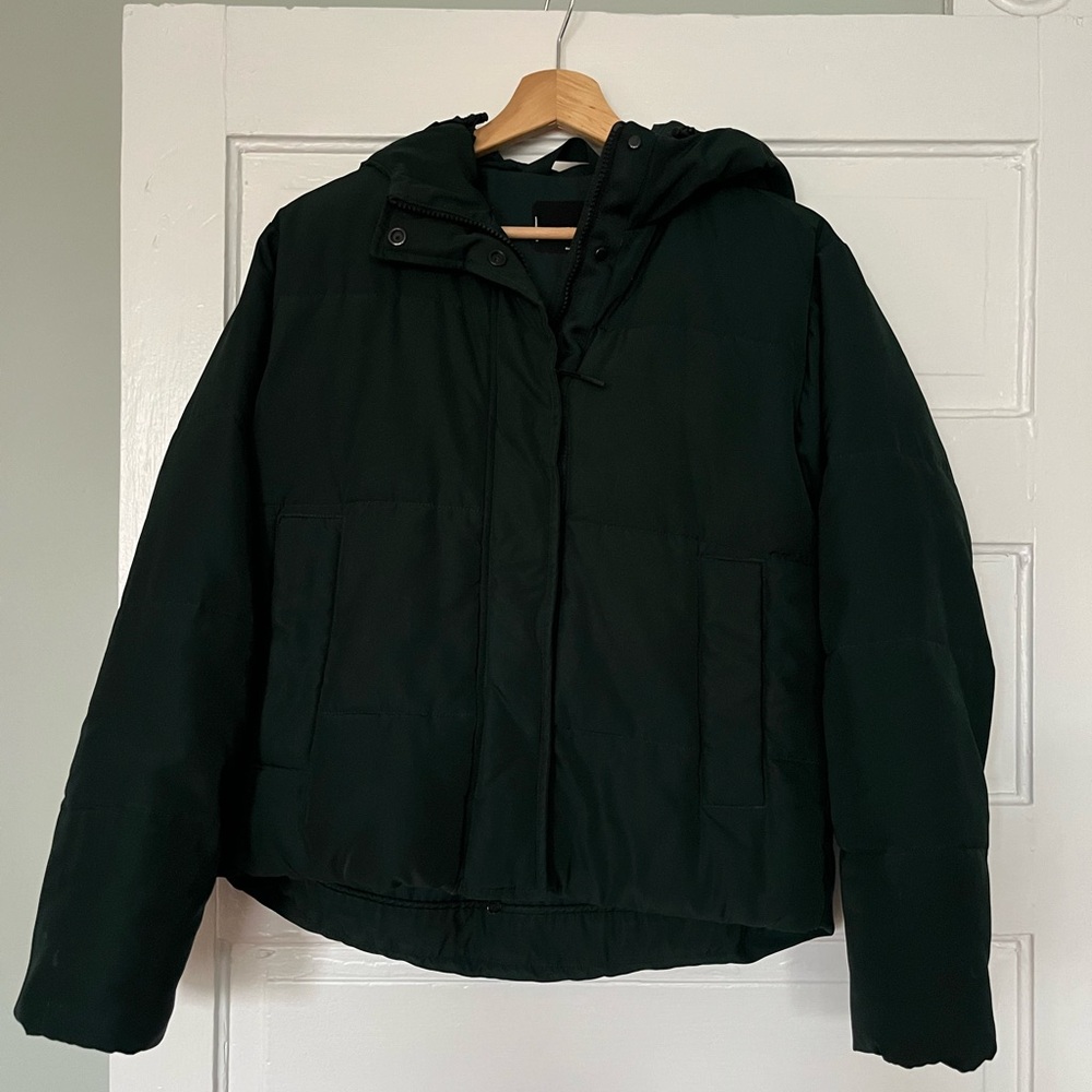 Everlane forest green short puffer
